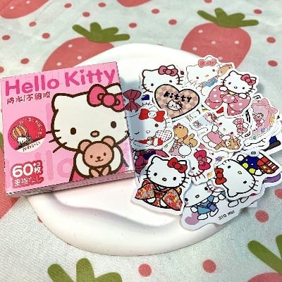 Picture of 63 piece Kawaii Pvc Sanrio Cartoon Waterproof  Sticker Box/Cartoon Handbook Stationary Sticker (Hello-kitty)