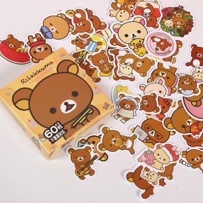 Picture of 63 piece Kawaii Pvc Sanrio Cartoon Waterproof  Sticker Box/Cartoon Handbook Stationary Sticker (Rilakkuma)
