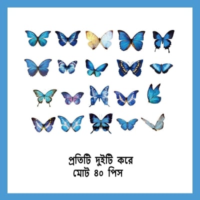 Picture of 40 Pcs Cute Butterfly PET Self Adhesive Sticker Wall Decorative – Waterproof Vintage Scrapbook & Diary DIY Decorative Stationery Sticker Wall Stickers for Kids & Girls (Blue)