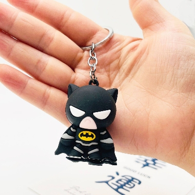Picture of Cute Marvel Avengers Superhero Keychain 3D Cartoon Silicone Key Ring Spider Man Iron Man Captain america Pendant Key Holder Gift for Kids & Fans (Batman)