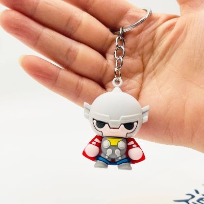 Picture of Cute Marvel Avengers Superhero Keychain 3D Cartoon Silicone Key Ring Spider Man Iron Man Captain america Pendant Key Holder Gift for Kids & Fans (Thor)