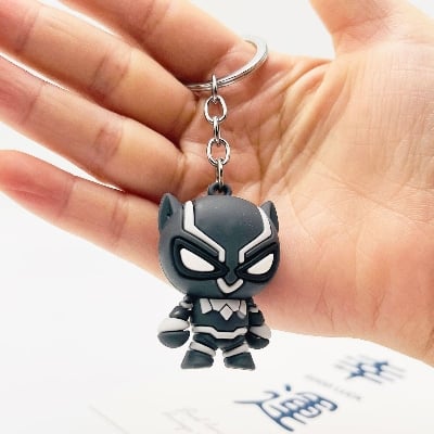 Picture of Cute Marvel Avengers Superhero Keychain 3D Cartoon Silicone Key Ring Spider Man Iron Man Captain america Pendant Key Holder Gift for Kids & Fans (Black_Panther)