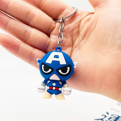 Picture of Cute Marvel Avengers Superhero Keychain 3D Cartoon Silicone Key Ring Spider Man Iron Man Captain america Pendant Key Holder Gift for Kids & Fans (Captain America)