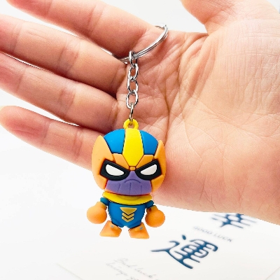 Picture of Cute Marvel Avengers Superhero Keychain 3D Cartoon Silicone Key Ring Spider Man Iron Man Captain america Pendant Key Holder Gift for Kids & Fans (Thanos)