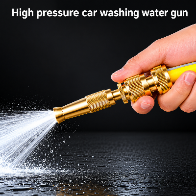 Picture of High Pressure Water Gun,Household Pure Copper,Direct Spray Gun,Flower Watering Tool Adjustable Pressure Washer water nozzle spray - Gold
