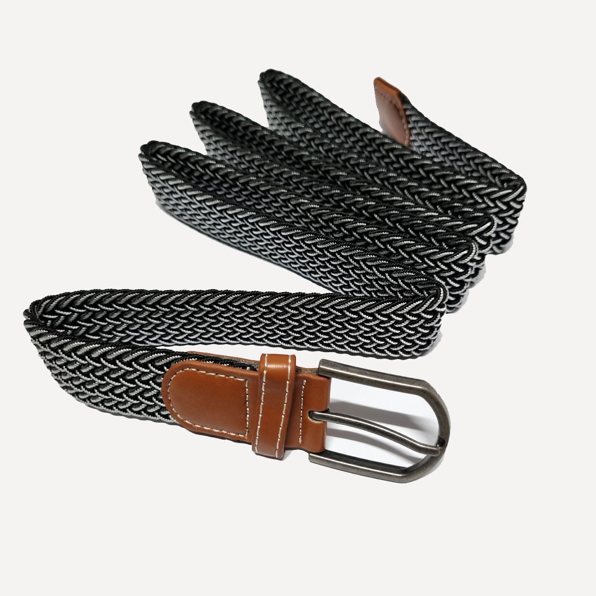 Picture of Canvas Elastic Stretch Braided Fashion Waist Belts for Men and Women Grey