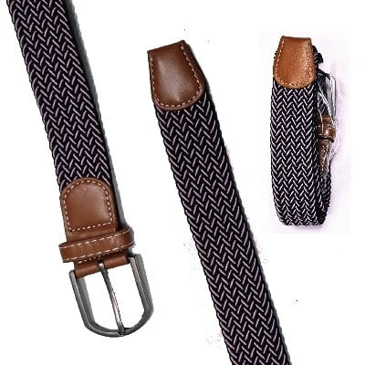 Picture of 3.5cm Leather-Trimmed Woven Elastic Belt - Black and Pink mix color Light Pink