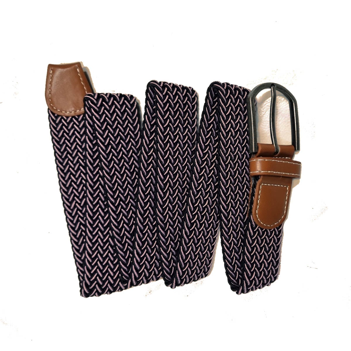Picture of 3.5cm Leather-Trimmed Woven Elastic Belt - Black and Pink mix color Light Pink