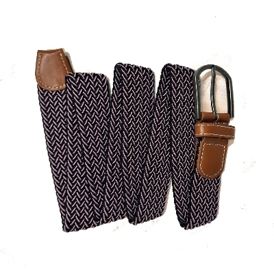 Picture of 3.5cm Leather-Trimmed Woven Elastic Belt - Black and Pink mix color Light Pink