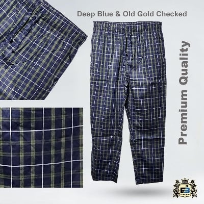 Picture of Mens Pajama Pants Sleapwear with Button Fly- Deep Blue Checked