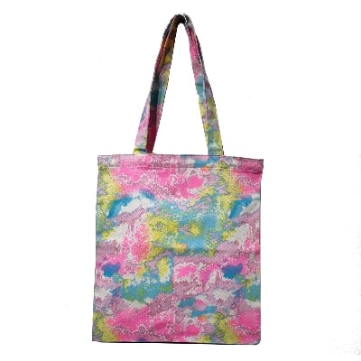 Picture of Fashionable Girls Multicolor Tote Bag Denim Fabric Tie Dye size 15.5" x 14"
