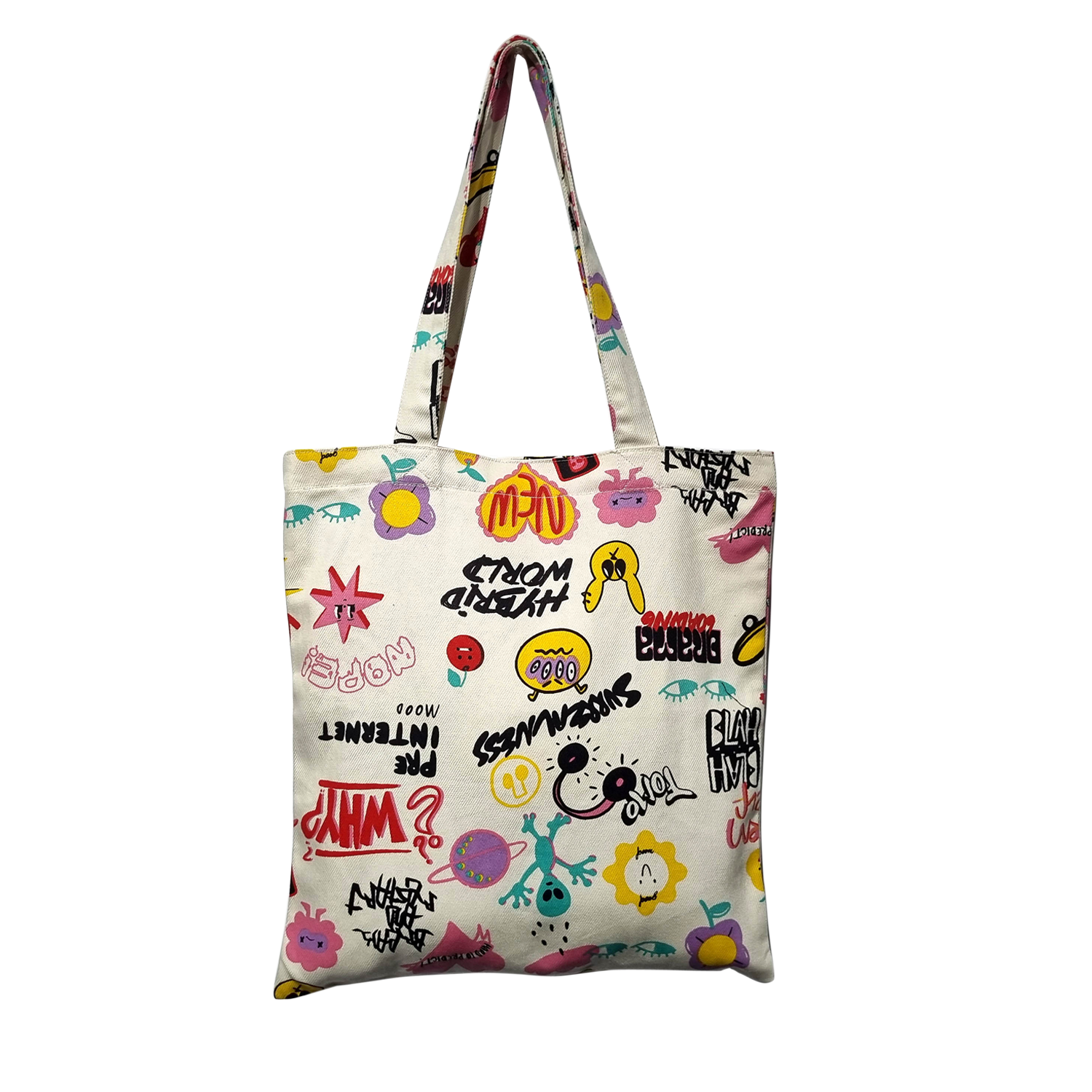 Picture of New Hipster Style Graffiti Print Canvas Tote Bag with Zipper Closure for Women Cream