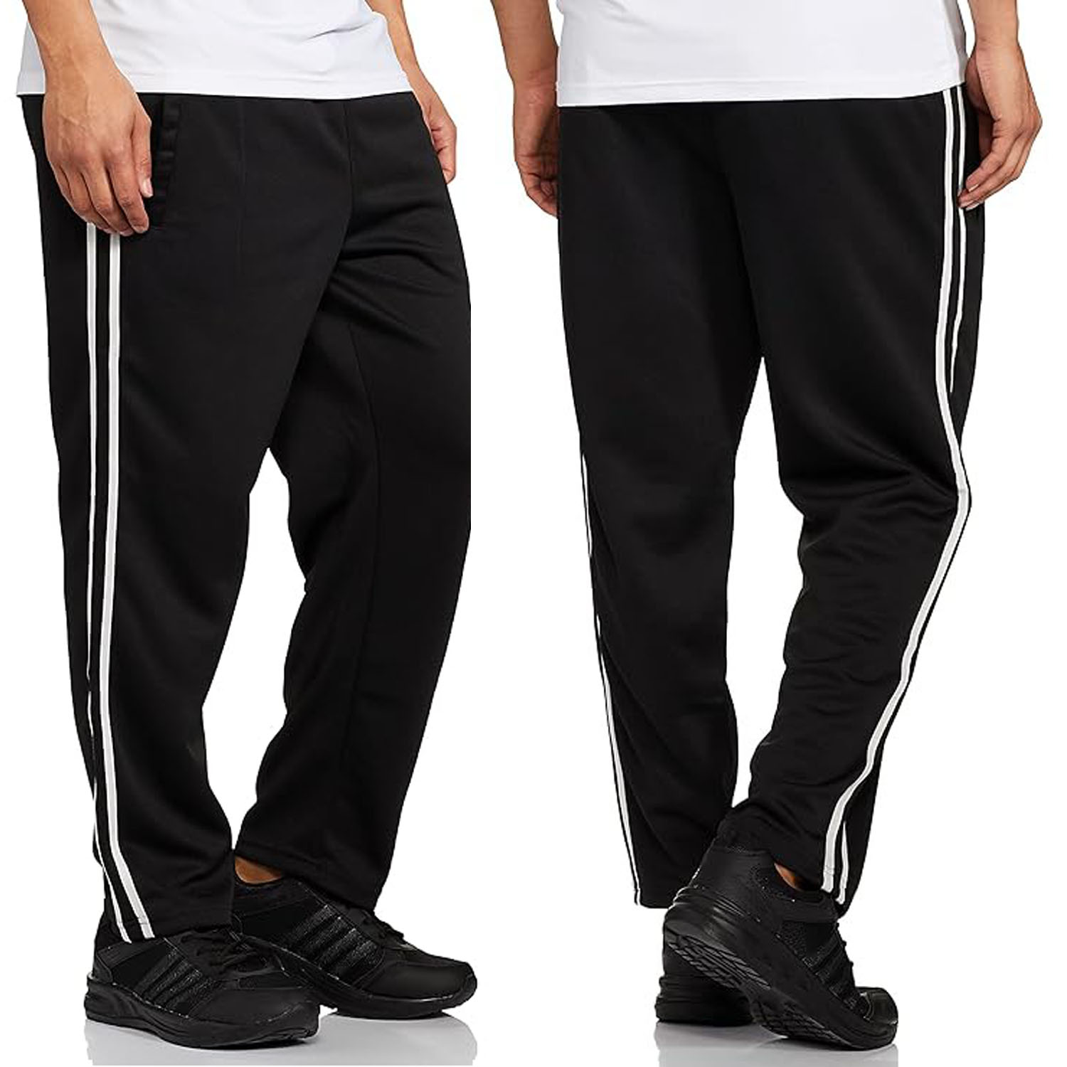 Picture of Men's Premium Quality Athletic Track Pants with Zip Pockets and Side Stripes - Full Length Drawstring Joggers Black