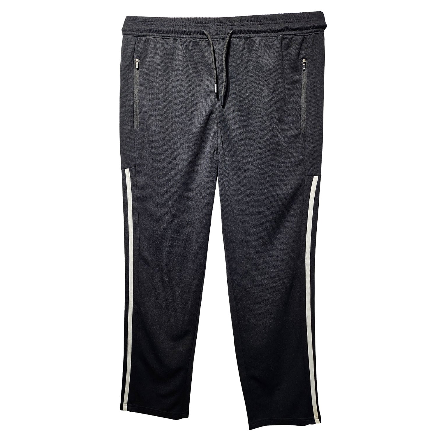 Picture of Men's Premium Quality Athletic Track Pants with Zip Pockets and Side Stripes - Full Length Drawstring Joggers Black
