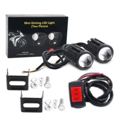 Picture of 2Pcs Universal Motorcycle Led Headlight Projector Lens Dual Color Atv Scooter Driving Lamp Fog Light Auxiliary Spotlight Lamp