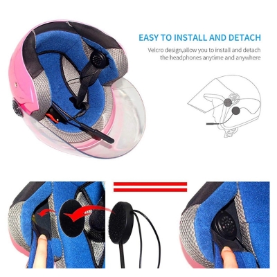 Picture of Wireless Motorcycle Helmet Headset Work With Bluetooth, Motorcycle Intercom Headset -  Black