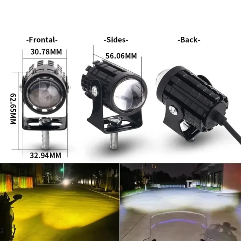 Picture of 2Pcs Universal Motorcycle Led Headlight Projector Lens Dual Color Atv Scooter Driving Lamp Fog Light Auxiliary Spotlight Lamp