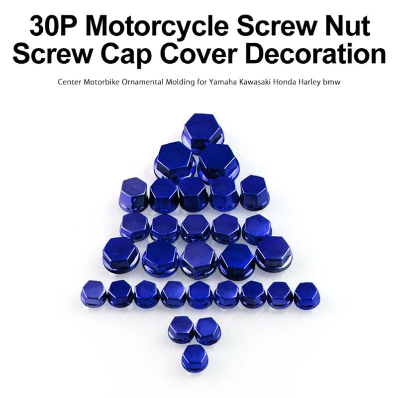 Picture of 30Pcs/Set Motorcycle Nut Bolt Cap Cover Decor Motorbike Ornamental Molding For Any Bike Blue - Multicolor