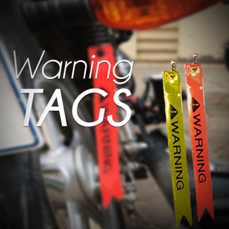 Picture of Warning Tag For Car & Bike Yellow And Red Warning Tag For Honda Bikers