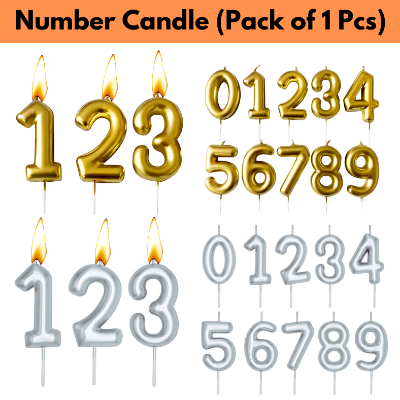 Golden & Silver Number Candle: Perfect for Birthday, Anniversary, and Events - (Pack of 1 Pcs)