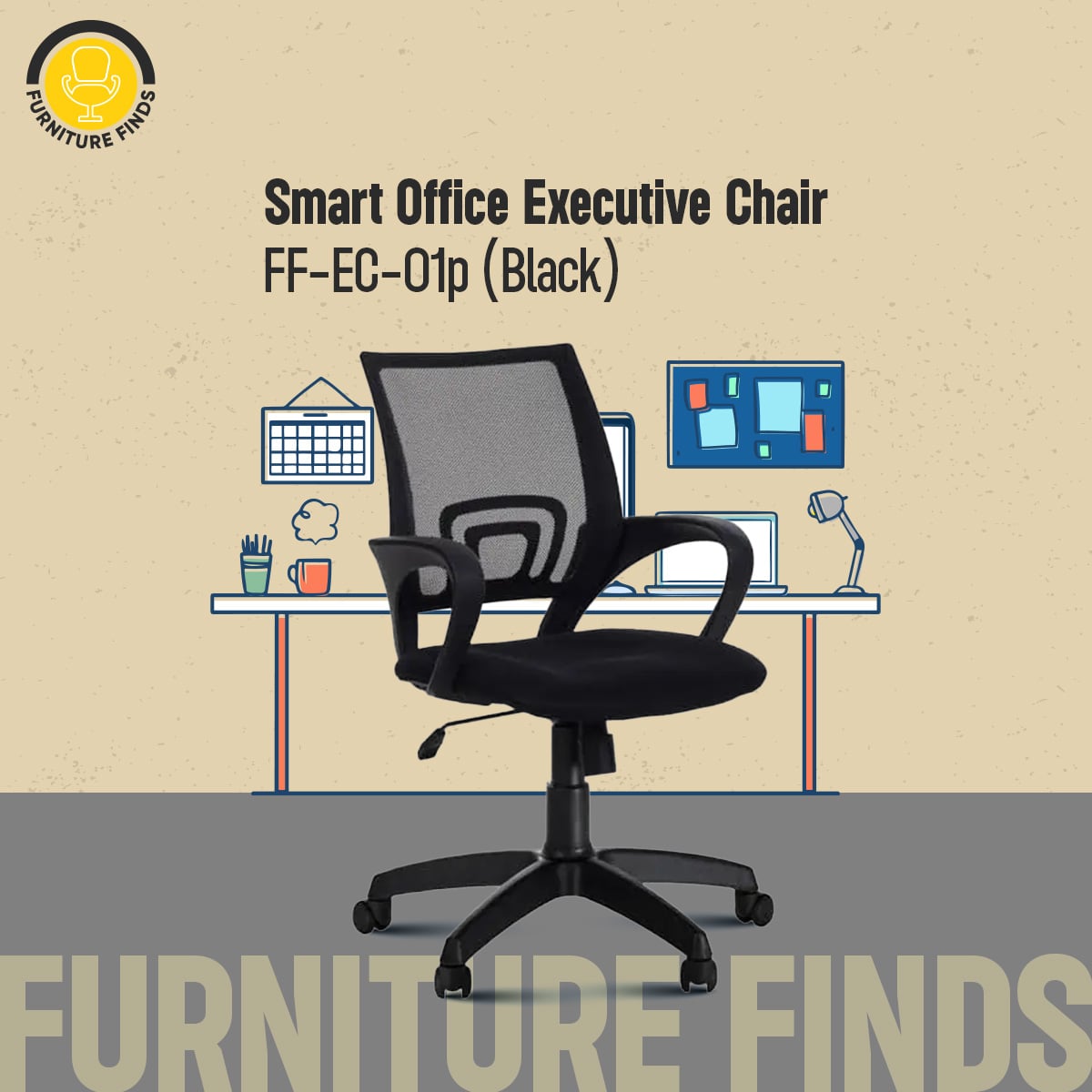 Picture of Furniture Finds Executive Chair FF-EC-01p Smart Office Executive Chair (Plastic Base) - Black
