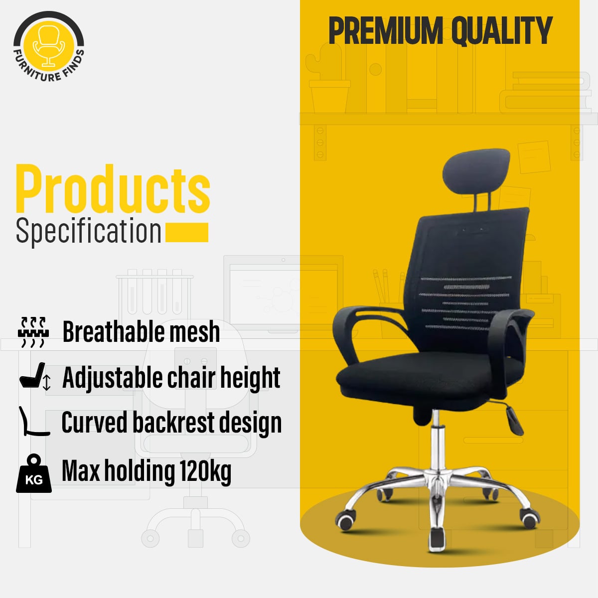 Picture of Furniture Finds FF-EC-04ss New innovative desigh high level executive chair for office to home with headrest