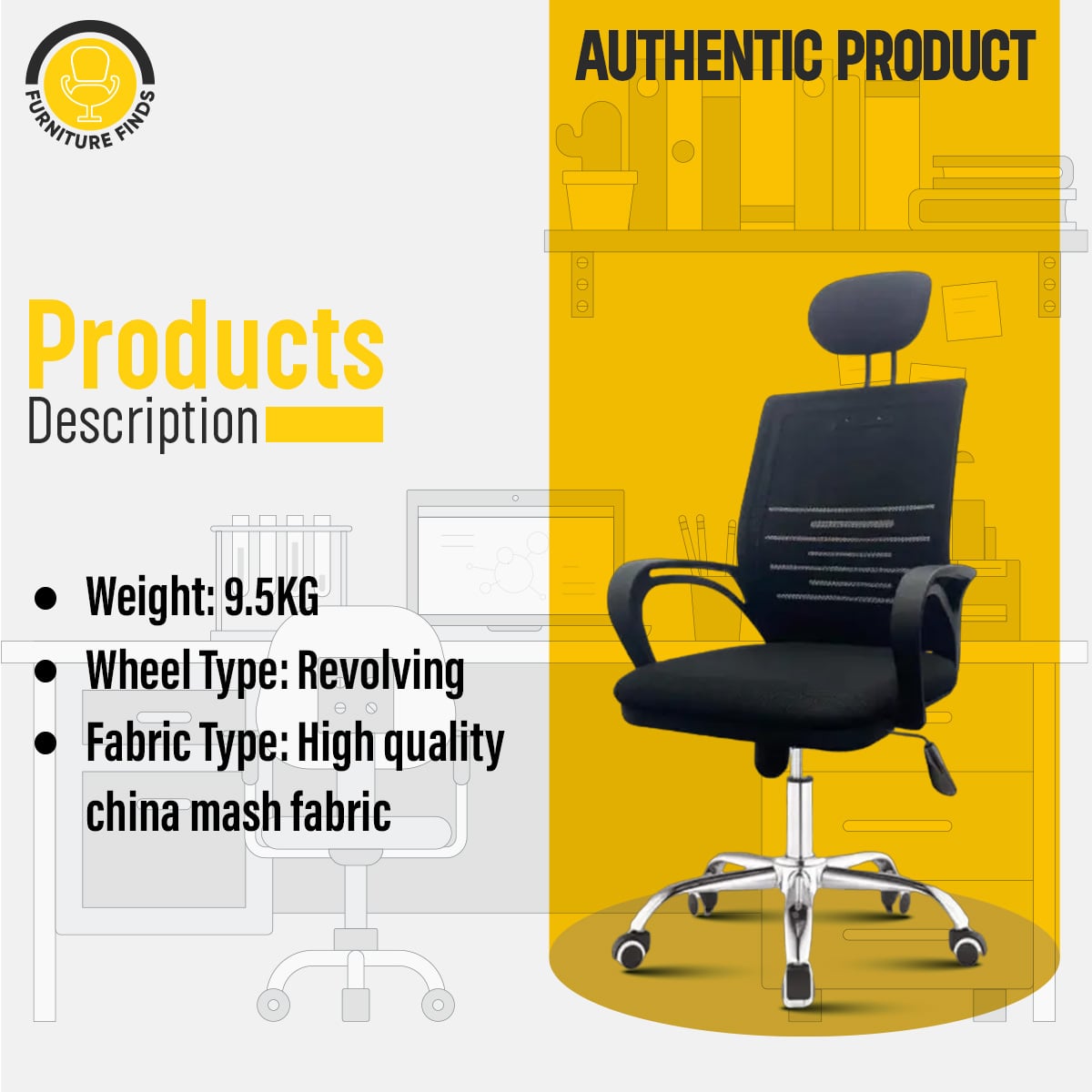 Picture of Furniture Finds FF-EC-04ss New innovative desigh high level executive chair for office to home with headrest