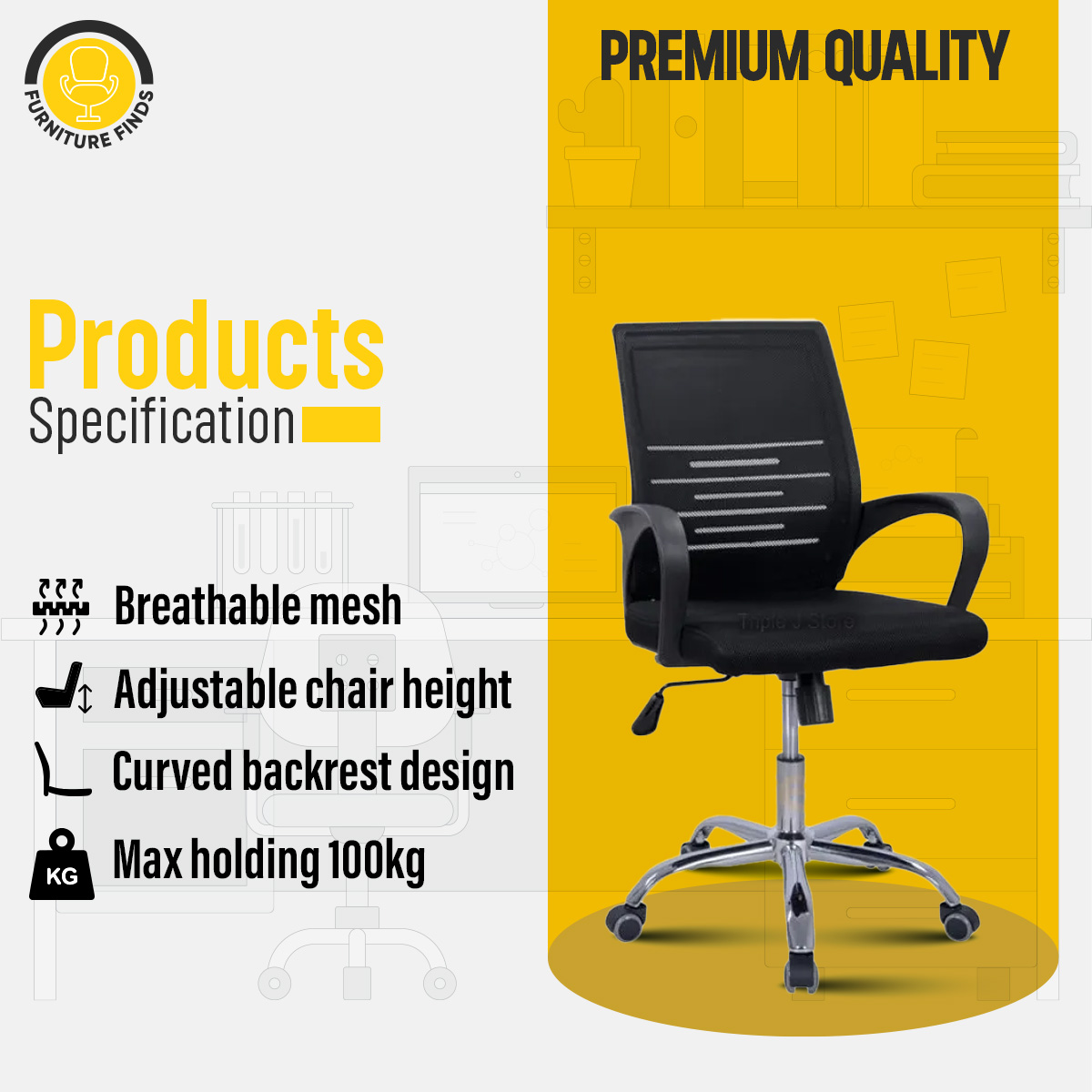 Picture of Furniture Finds FF-EC-04ss (7k Black) Smart Executive Chair