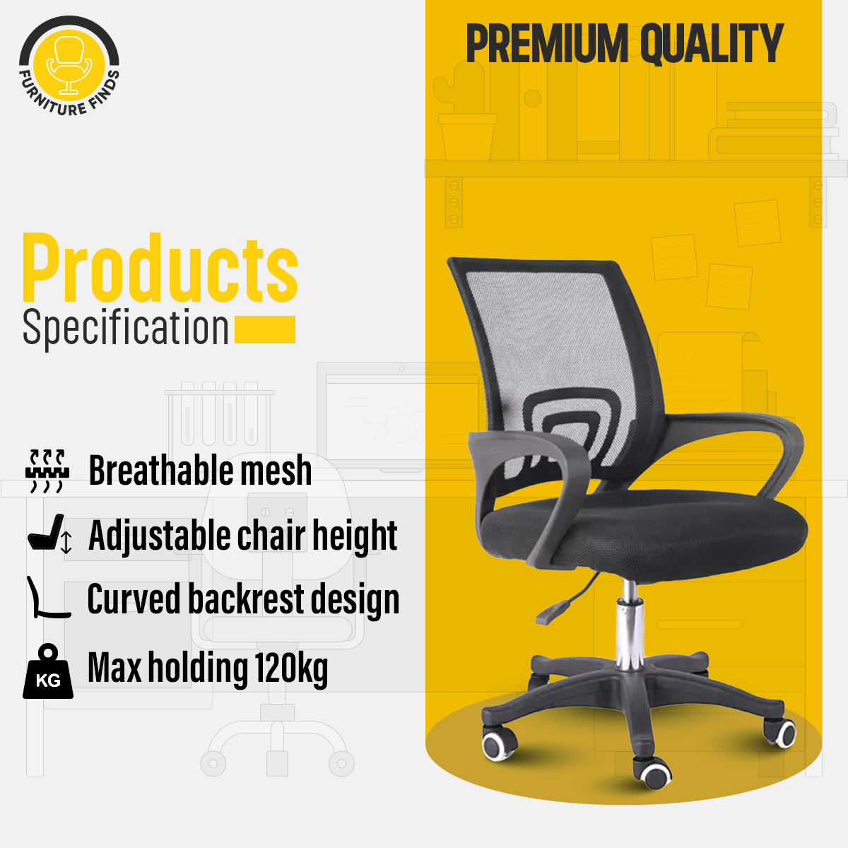 Picture of Furniture Finds FF-EC-01p Multicolor Executive Chair (Black)