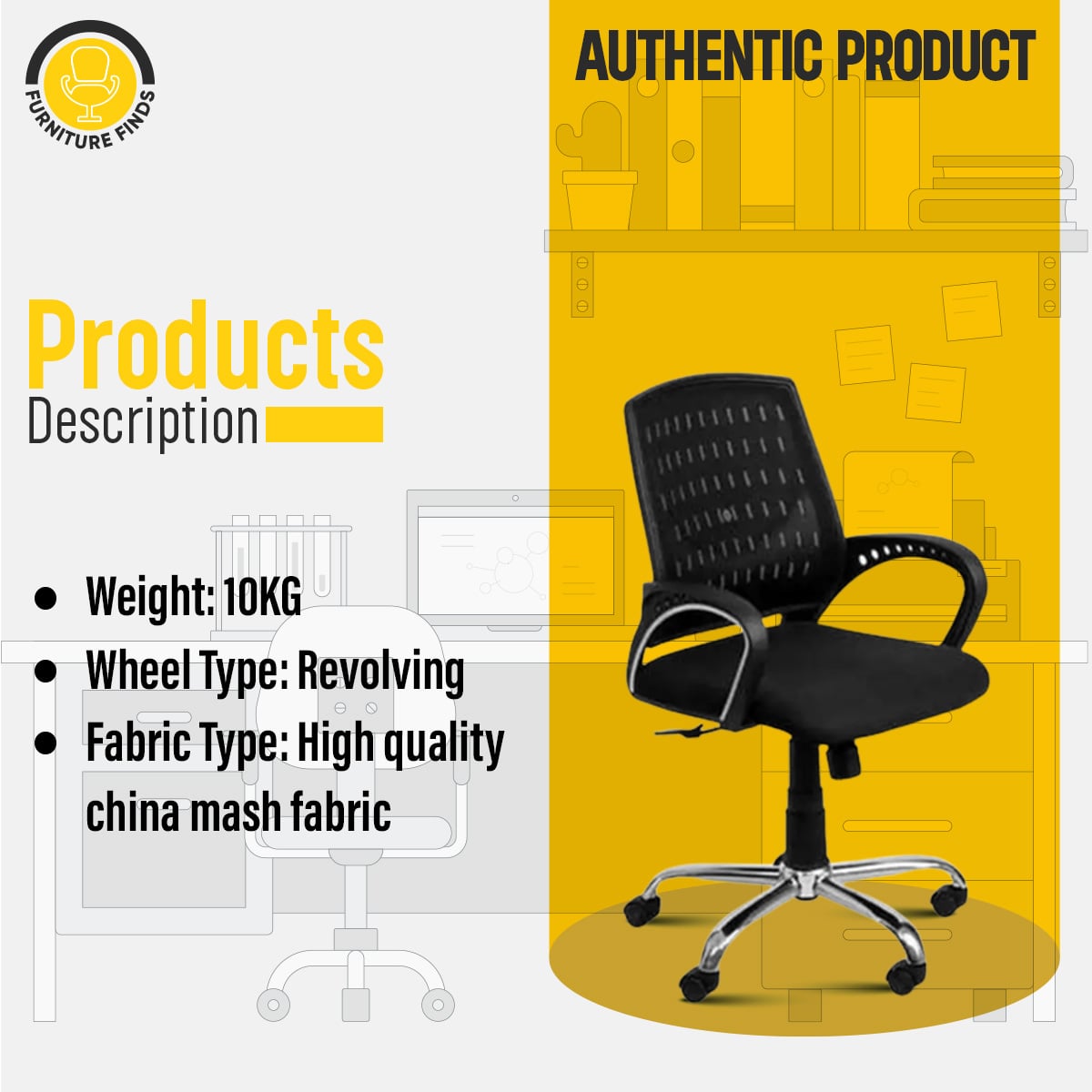 Picture of Furniture Finds FF-EC-03ss Smart Office Executive Chair (best Back Support Chair ) Dim-Mesh (Black)