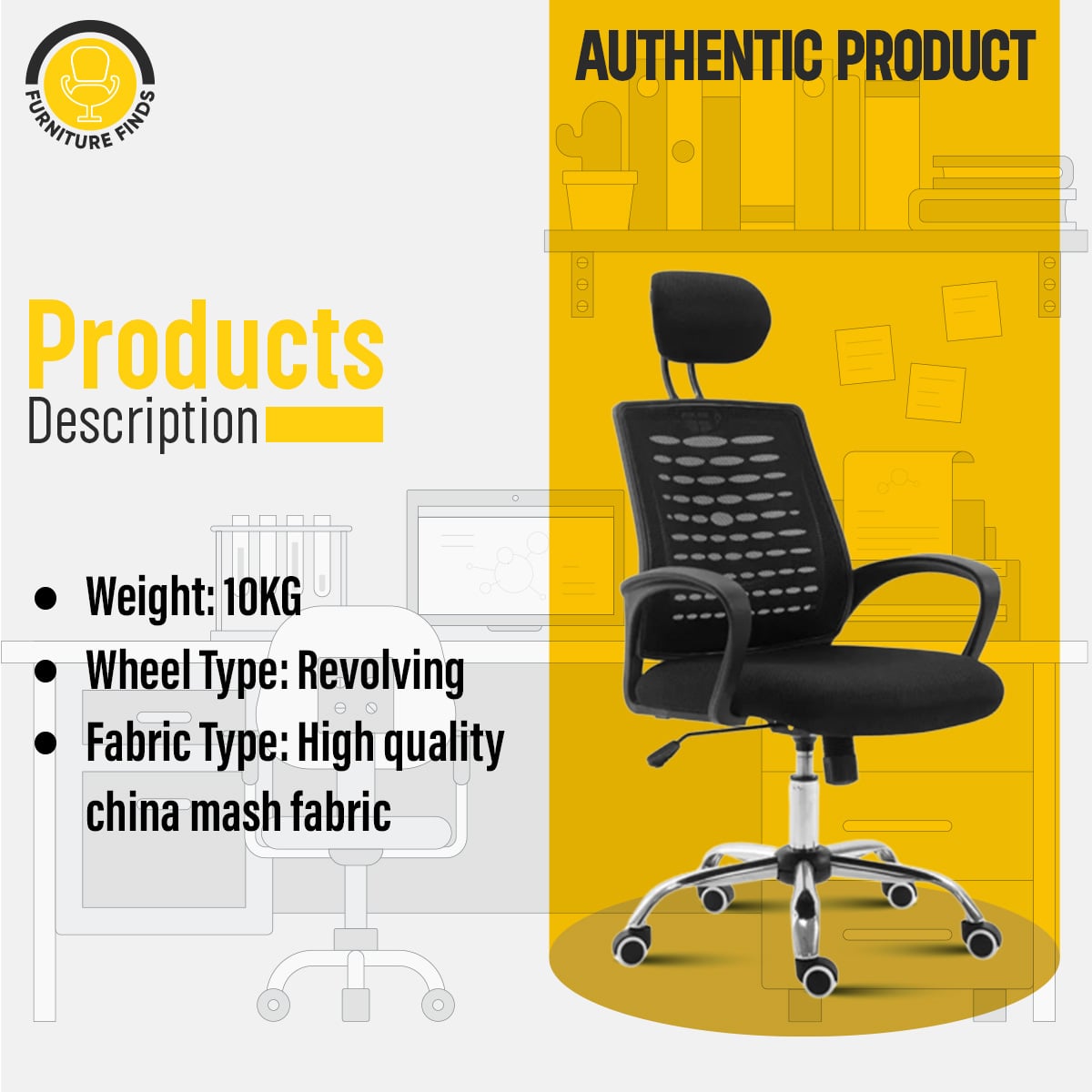 Picture of Furniture Finds FF-EC-06ss Executive chair with headrest (Goal Mesh)