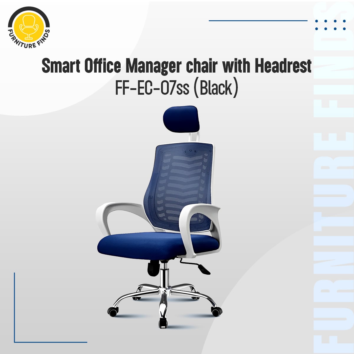 Picture of Furniture Finds FF-EC-07ss ( white&blue) Smart Office Manager chair with Headrest (V-Mesh)