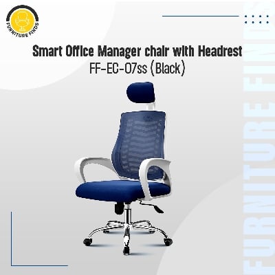 Picture of Furniture Finds FF-EC-07ss ( white&blue) Smart Office Manager chair with Headrest (V-Mesh)