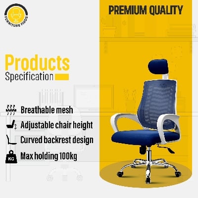 Picture of Furniture Finds FF-EC-07ss ( white&blue) Smart Office Manager chair with Headrest (V-Mesh)