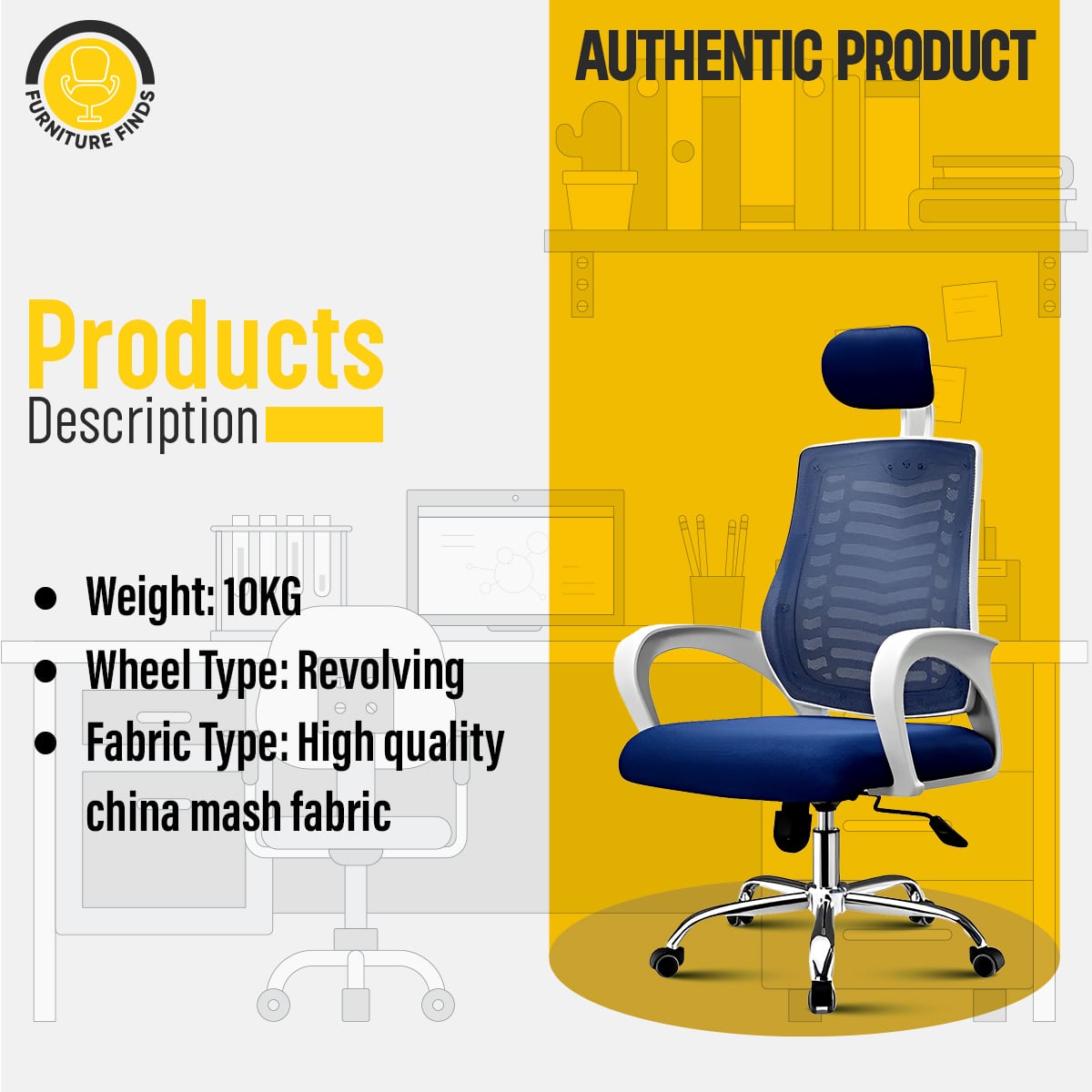 Picture of Furniture Finds FF-EC-07ss ( white&blue) Smart Office Manager chair with Headrest (V-Mesh)