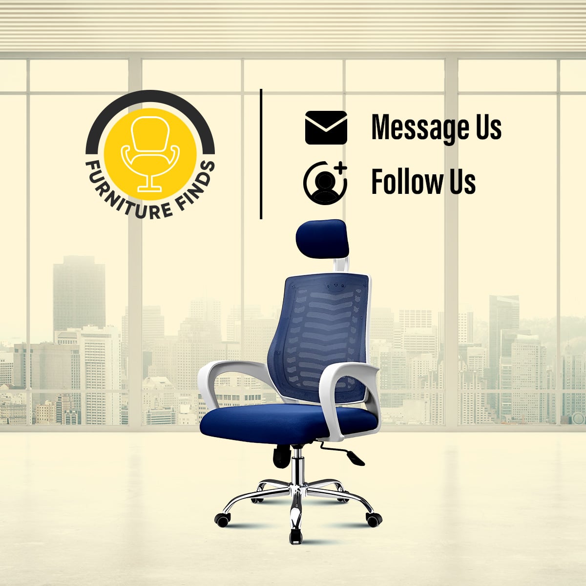 Picture of Furniture Finds FF-EC-07ss ( white&blue) Smart Office Manager chair with Headrest (V-Mesh)