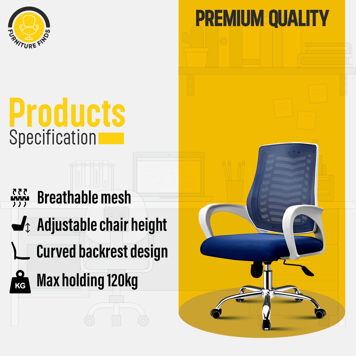 Picture of Furniture Finds FF-EC-07 (V-Mesh)  smart office Executive Chair (White & Blue)