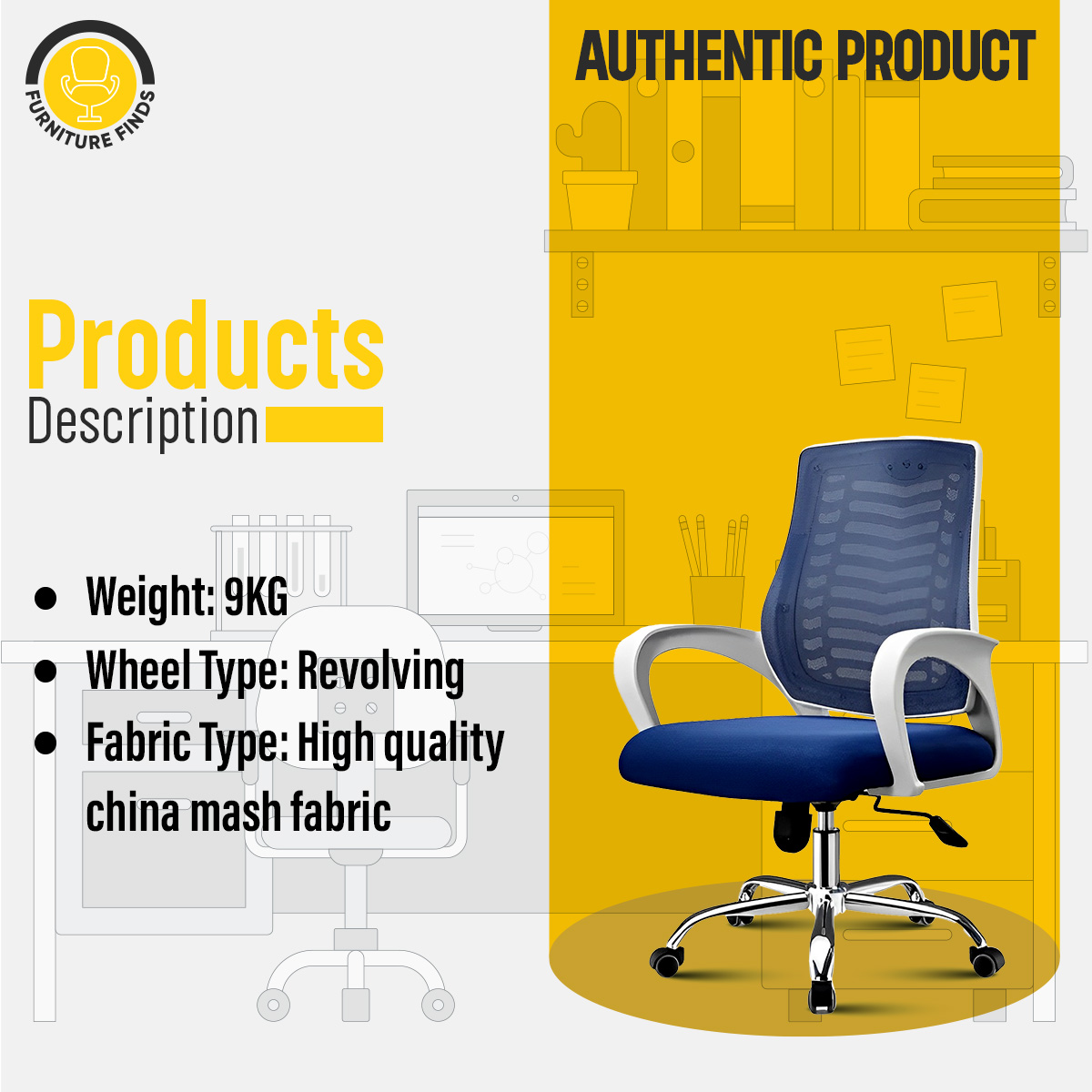 Picture of Furniture Finds FF-EC-07 (V-Mesh)  smart office Executive Chair (White & Blue)