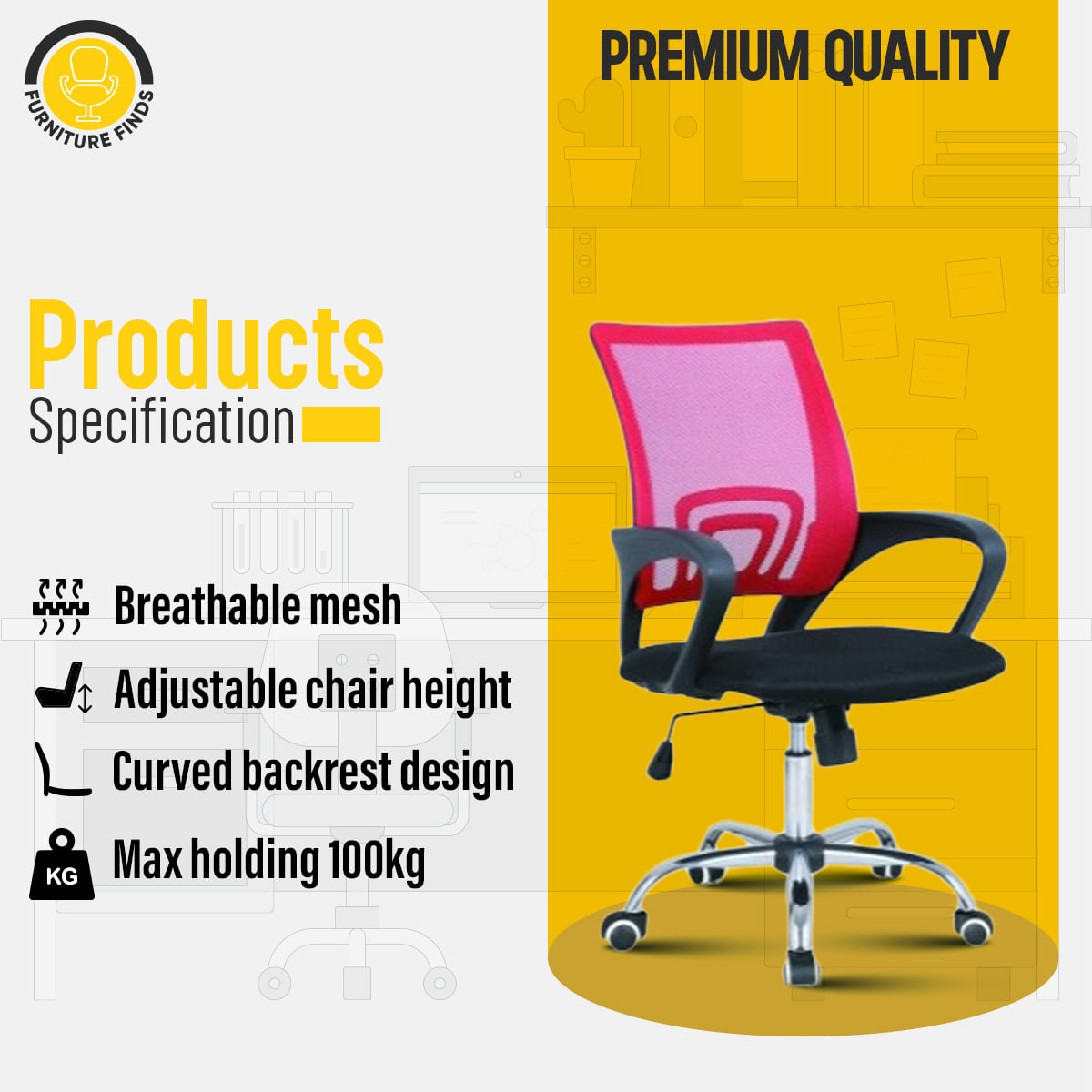 Picture of Furniture Finds FF-EC-07ss (V-Mesh Black) Executive Chair