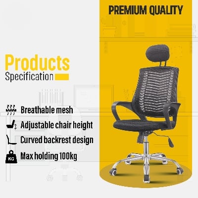 Picture of Furniture Finds FF-EC-07ss ( BLACK ) Smart Office Executive chair with Headrest (V-Mesh)
