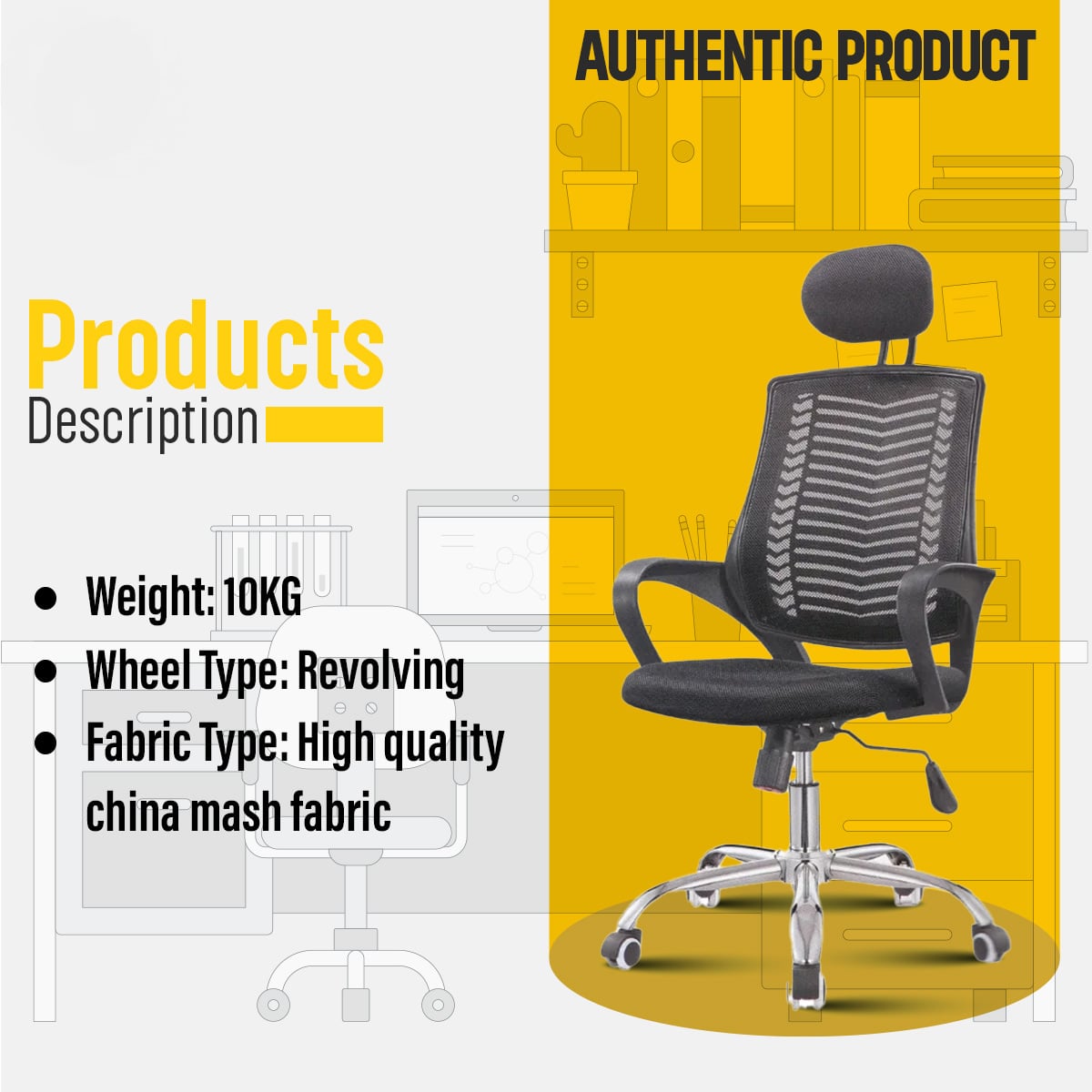 Picture of Furniture Finds FF-EC-07ss ( BLACK ) Smart Office Executive chair with Headrest (V-Mesh)