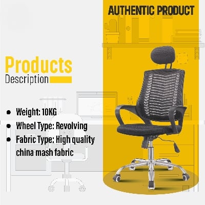 Picture of Furniture Finds FF-EC-07ss ( BLACK ) Smart Office Executive chair with Headrest (V-Mesh)