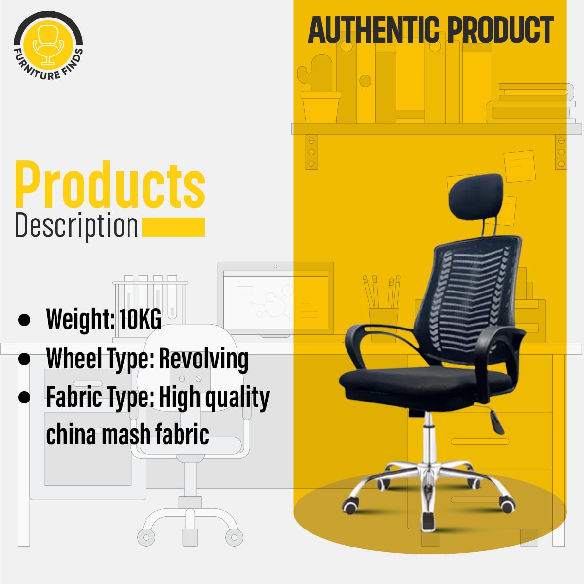 Picture of Furniture Finds FF Ec-07SB [V-MESH] Black Smart Executive office Chair With Head Rest