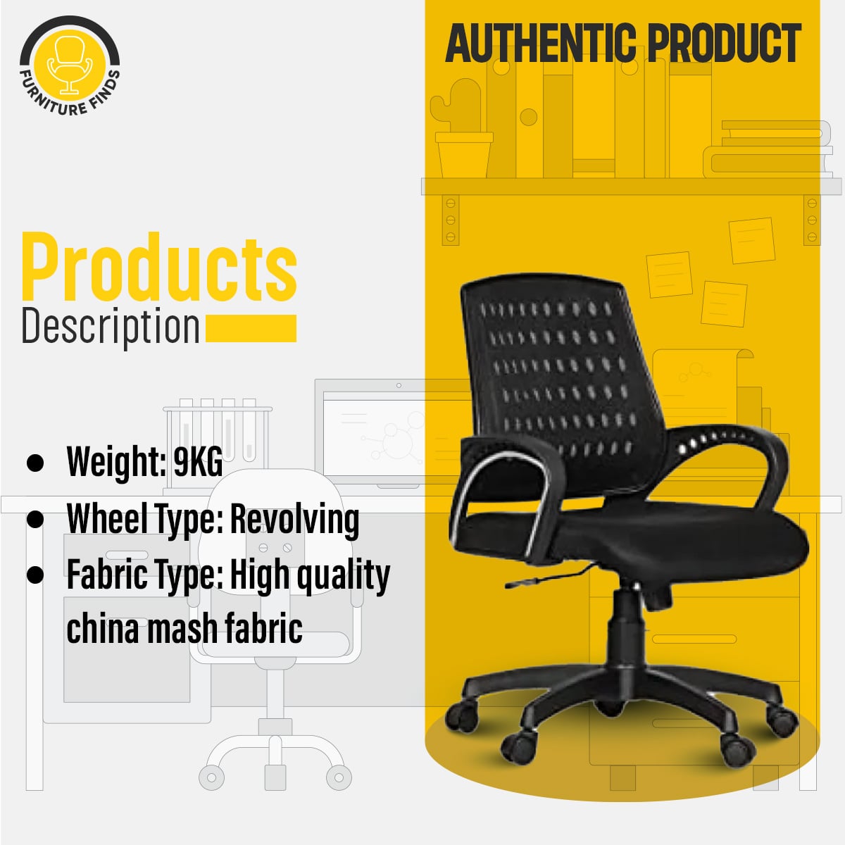 Picture of Furniture Finds FF-EC-03p Smart Office Executive Chair (Best Back Support Chair ) Dim-Mesh (Black)