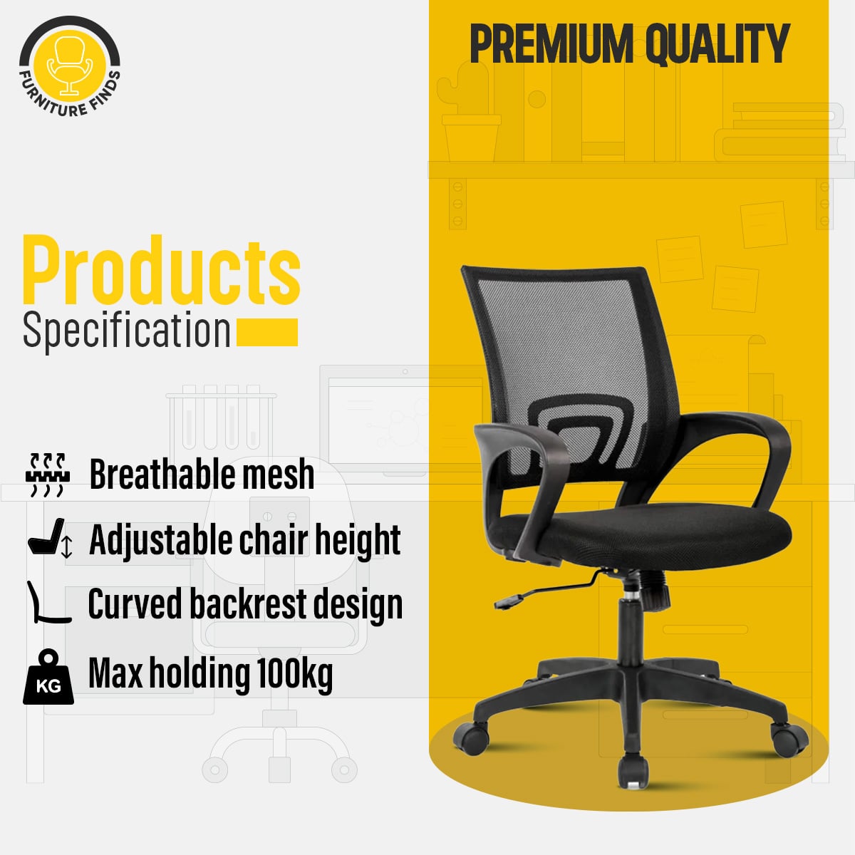 Picture of Furniture Finds Office Chair FF-Ec-01 Plastic base Smart Office Executive Chair