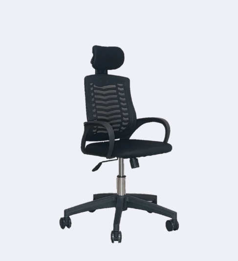 Picture of Furniture Finds Revolving Office Chair with Headrest  FF-Ec-07p  Black (V Mesh Plastic Base) (Black)