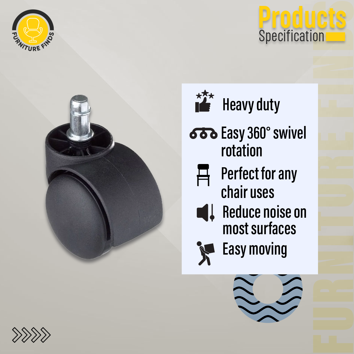 Picture of Furniture Finds Office Chair Wheel Black 1pcs (Black)