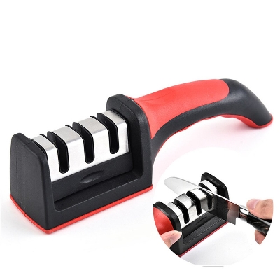 Picture of 3 Stages Knife Sharpener Sharpening Stone Sharpening Hone Grindstone (Red)