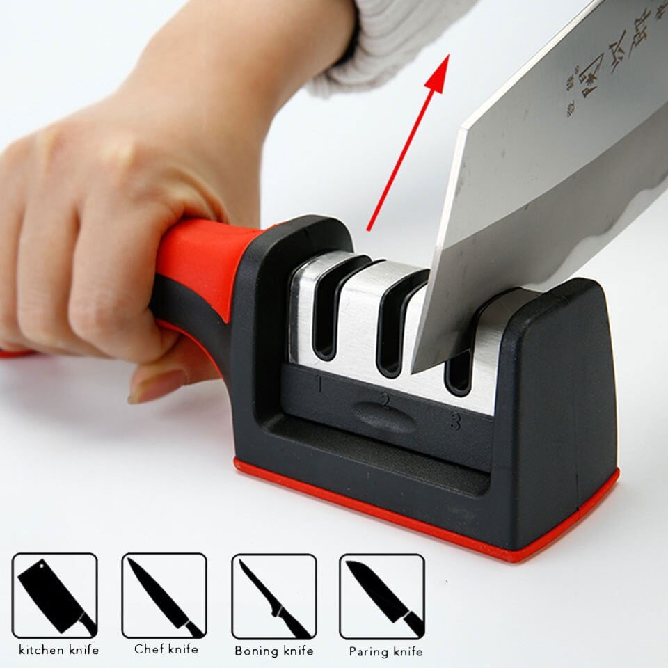 Picture of 3 Stages Knife Sharpener Sharpening Stone Sharpening Hone Grindstone (Red)