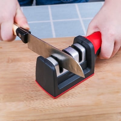 Picture of 3 Stages Knife Sharpener Sharpening Stone Sharpening Hone Grindstone (Red)